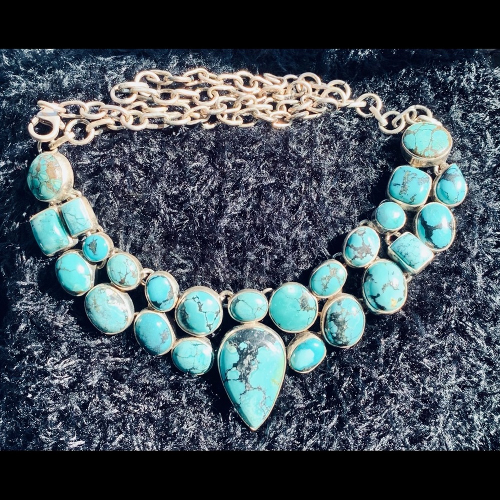 BERBER NATURAL TURQUOISE &STERLING SILVER NECKLACE